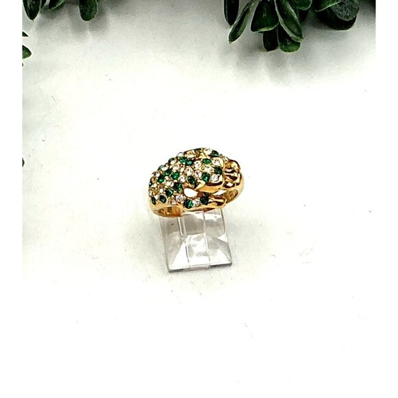 Gold-Tone Panther Ring With Green Crystal Accents sz 6.25 - Picture 5 of 8